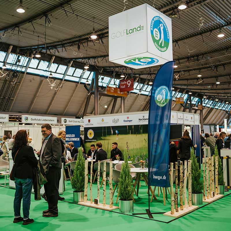 Highlights sind die Stände der Hostingpartnerinnen und -partner: der Baden-Württembergische Golfverband, Golf in Austria und All4Golf. 